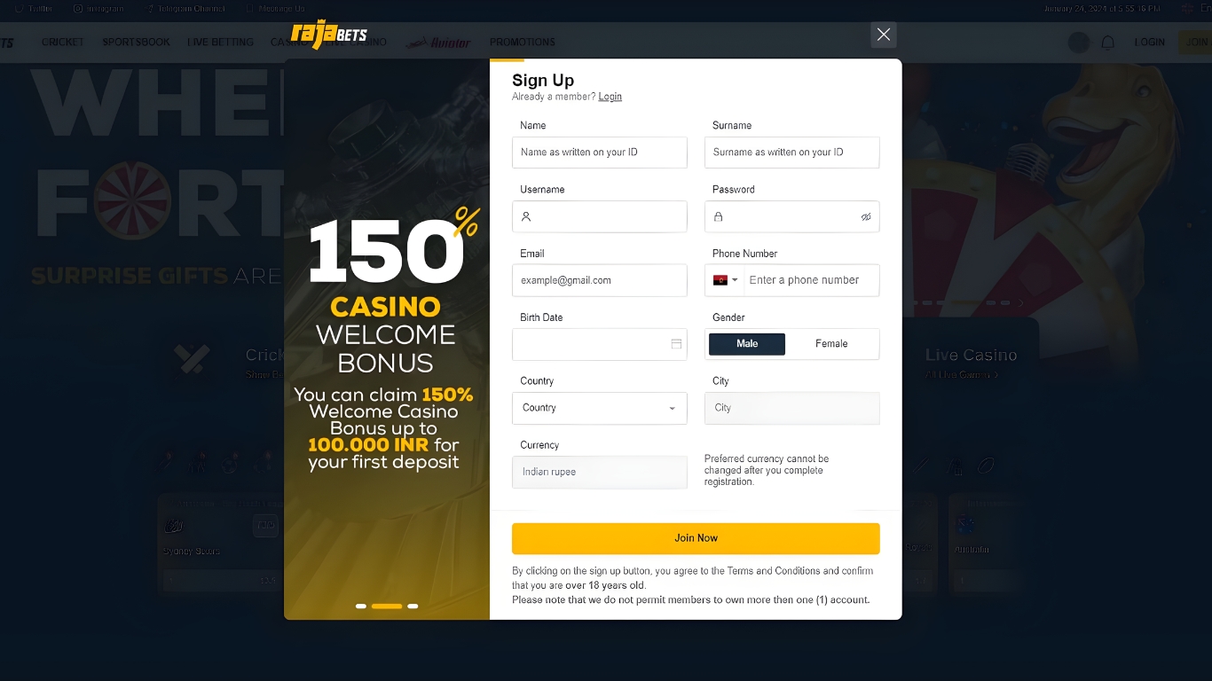 How to create an account on Rajabets App