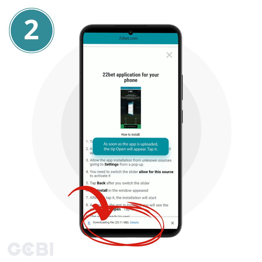 22bet app download install step 2
